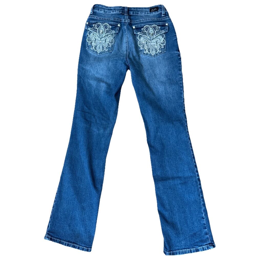 Earl Jean Womens Size 8 Slim Boot Cut Jeans Embellished Flap Pockets Stretch